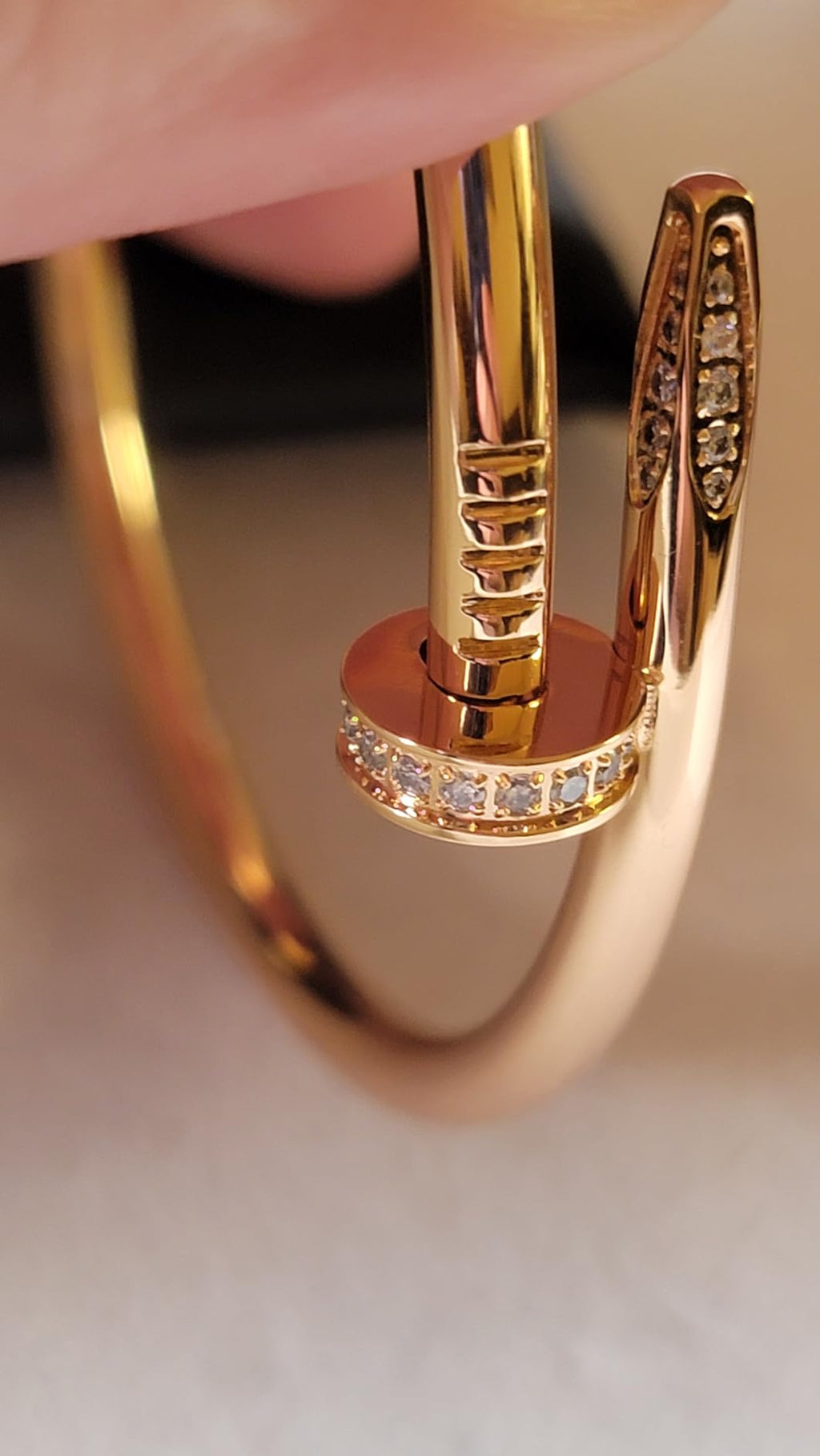 Nail Bangle with CZ Accents | Waterproof Gold Bangle