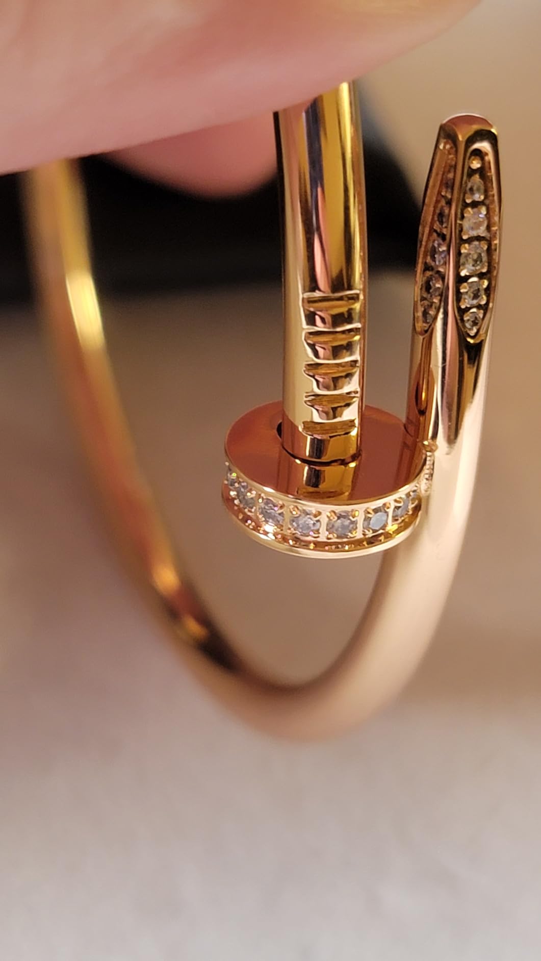 Nail Bangle with CZ Accents | Waterproof Gold Bangle