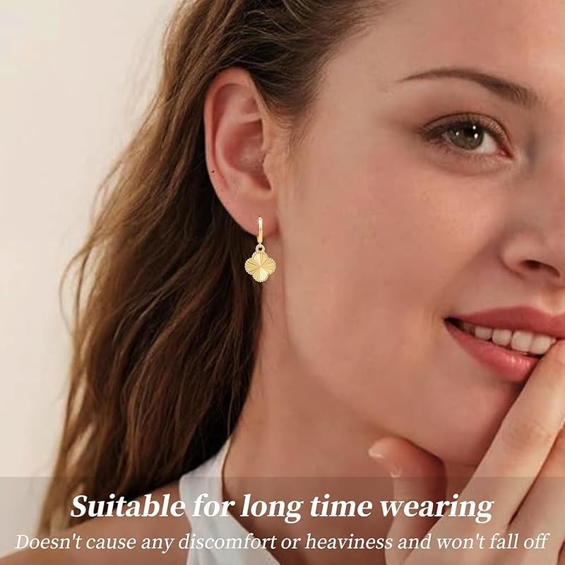 Clover Earrings for Women - 18K Gold Plated Four Leaf Drop Dangle Hoop Earring Hypoallergenic True Non Tarnish Lightweight Jewelry Lucky Gift for Birthday Christmas Trendy Jewelry/Gold Dangle Earring