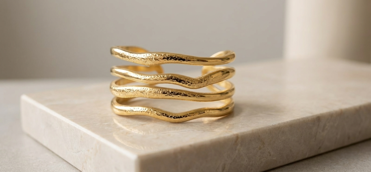 Fluid Wave Gold Stainless Steel Cuff