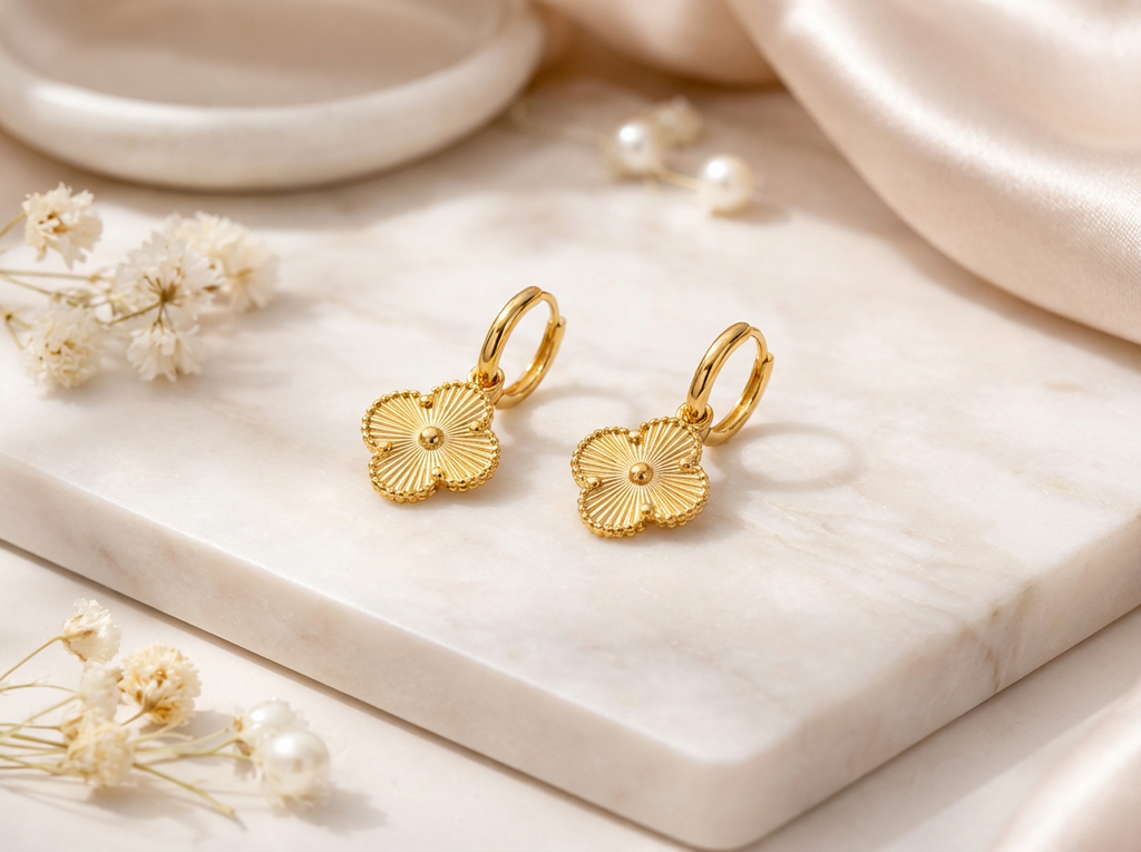 Clover gold hoops - lightweight tarnish-resistant earrings for sensitive ears