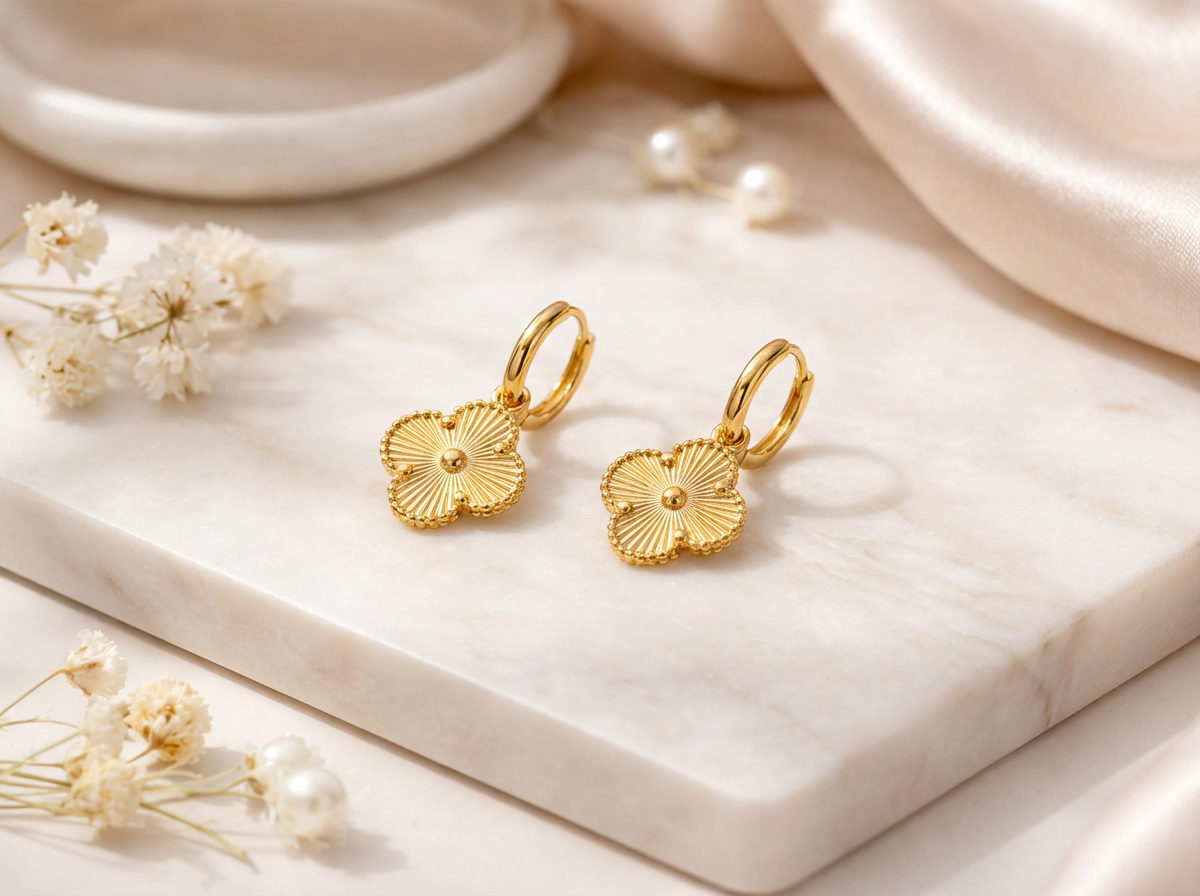 Clover gold hoops - lightweight tarnish-resistant earrings for sensitive ears
