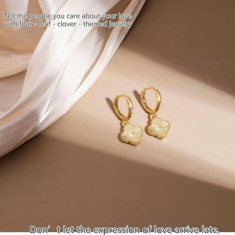 Clover Earrings for Women - 18K Gold Plated Four Leaf Drop Dangle Hoop Earring Hypoallergenic True Non Tarnish Lightweight Jewelry Lucky Gift for Birthday Christmas Trendy Jewelry/Gold Dangle Earring