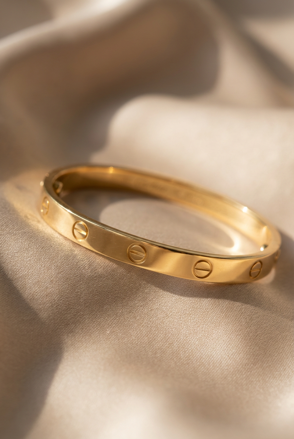 Minimal Stone-Set Gold Stainless Steel Bangle