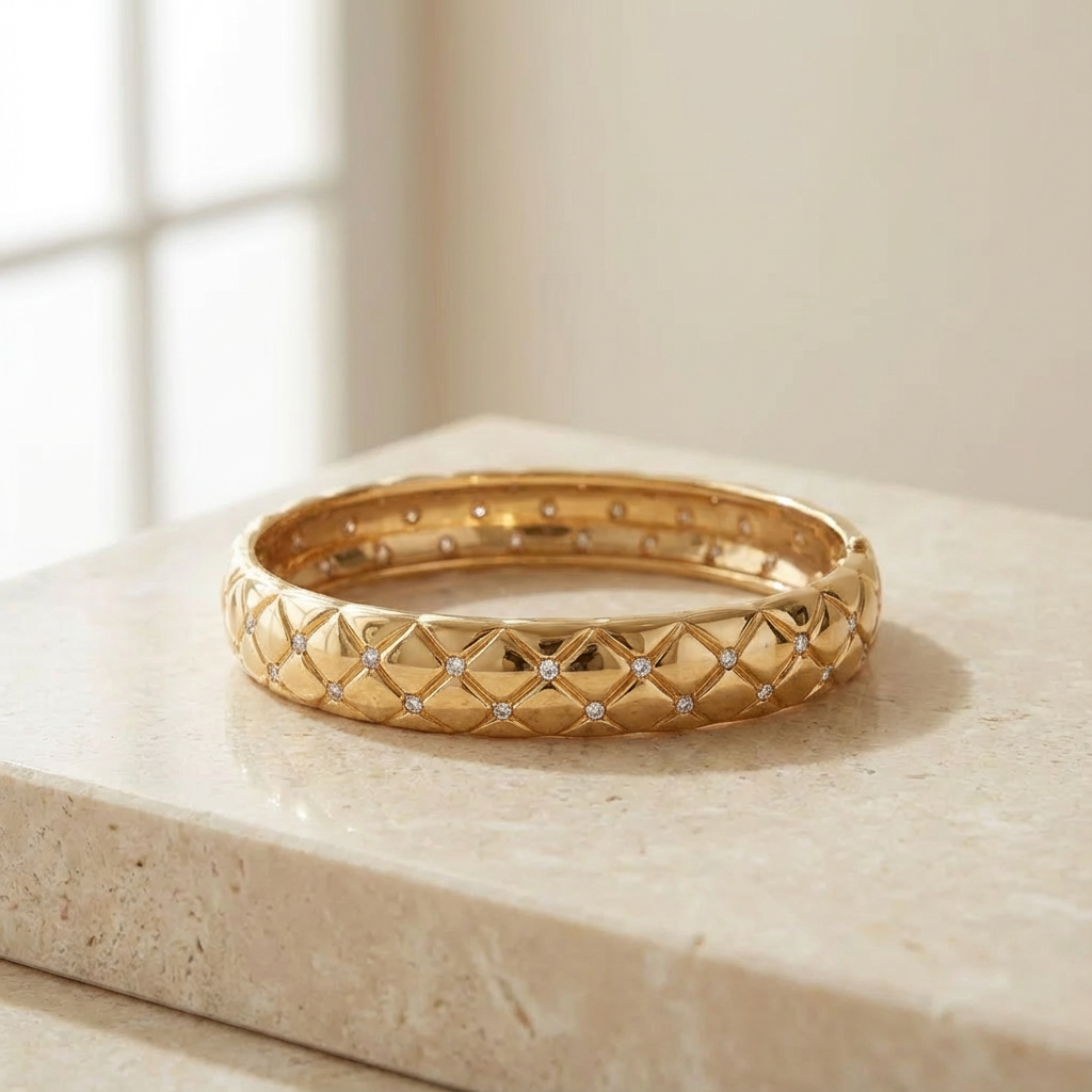 Quilted Gold Stainless Steel Bangle