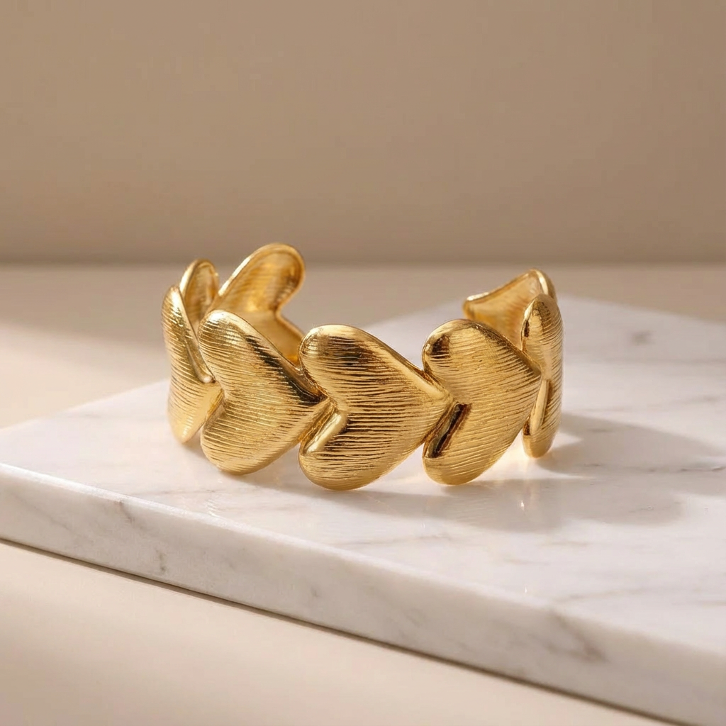 Linked Heart Gold Stainless Steel Cuff