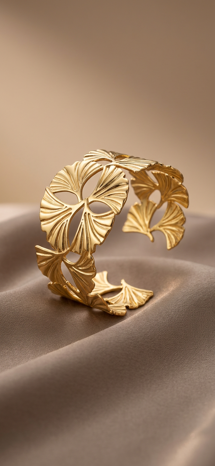 Ginkgo Leaf Gold Stainless Steel Statement Cuff