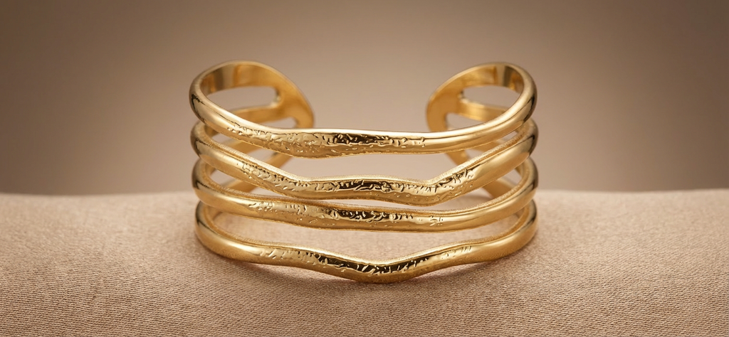 Fluid Wave Gold Cuff | Waterproof Stainless Steel Statement Bracelet