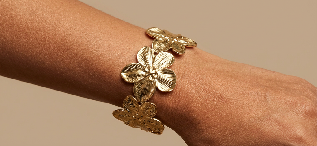 Bloom Petal Gold Stainless Steel Statement Cuff