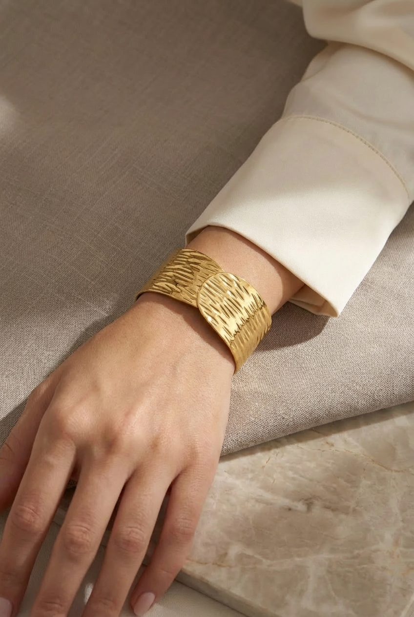 Hammered Gold Stainless Steel Cuff