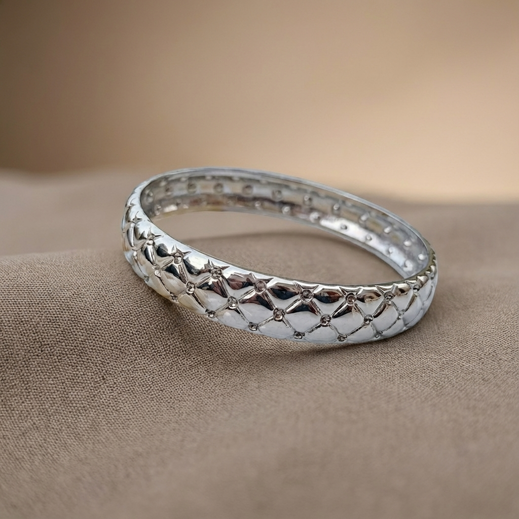 Quilted Silver Stainless Steel Bangle