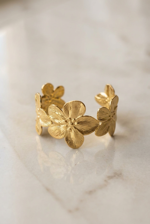 Bloom Petal Gold Stainless Steel Statement Cuff