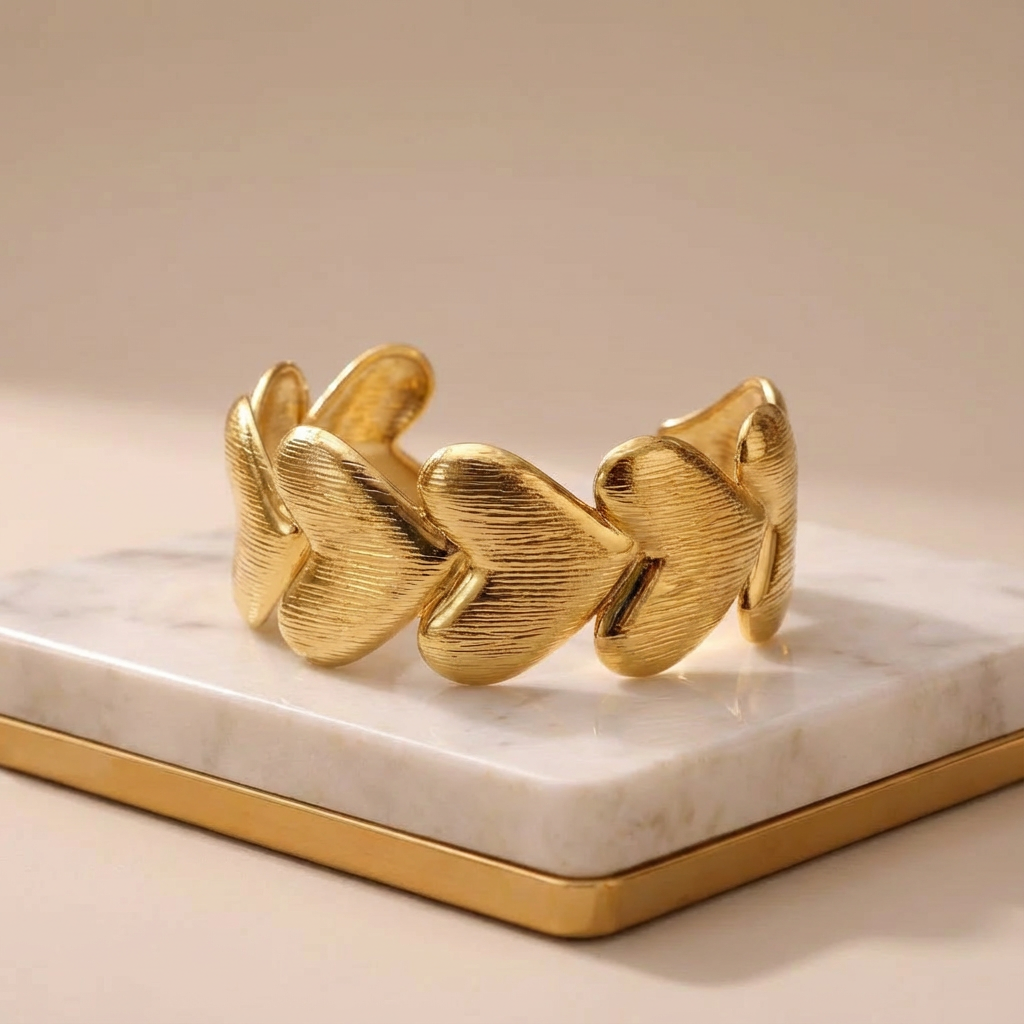 Linked Heart Gold Stainless Steel Cuff