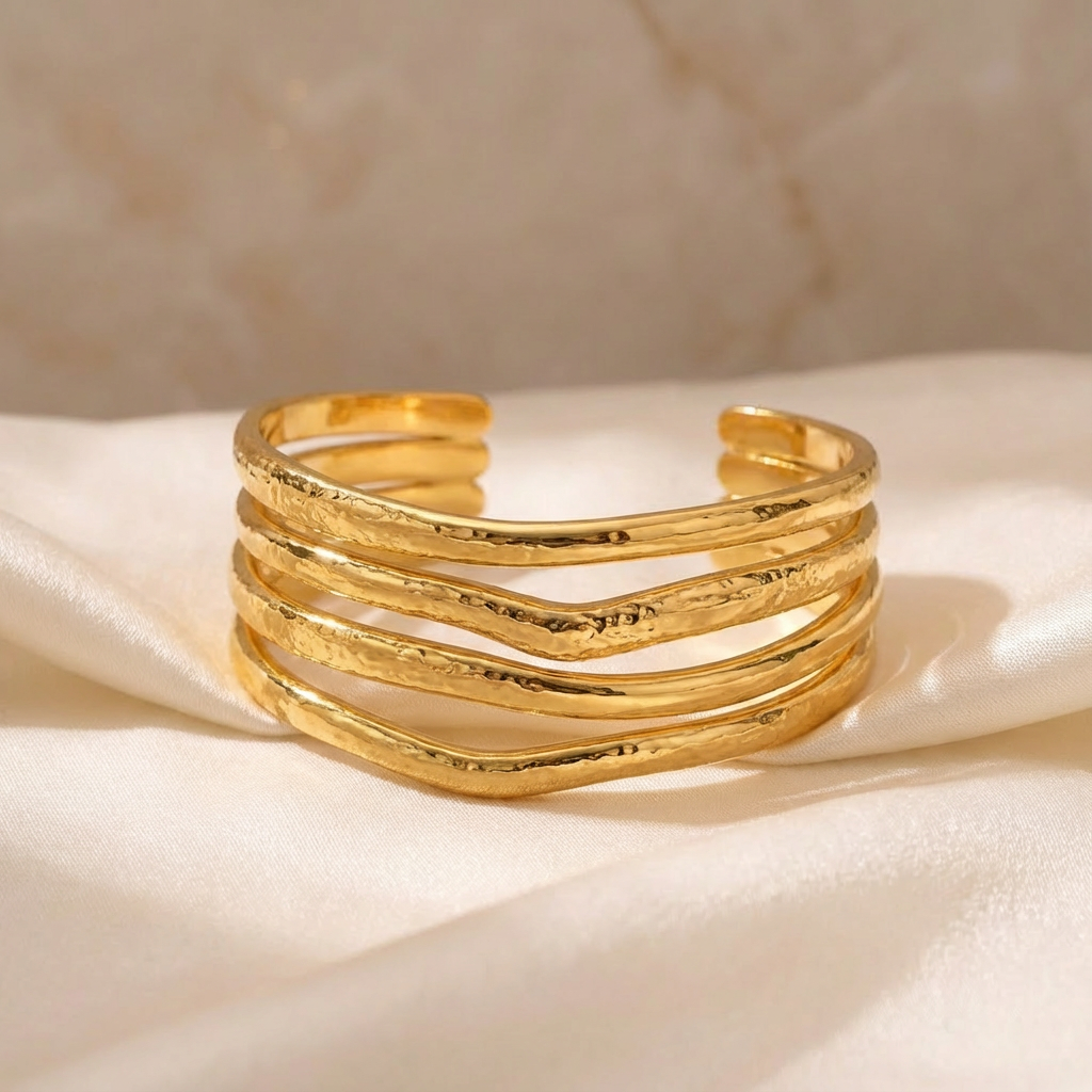 Fluid Wave Gold Stainless Steel Cuff