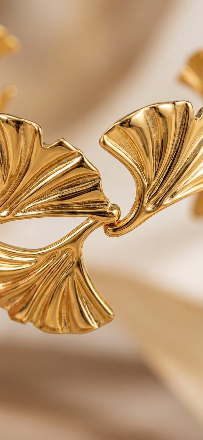 Ginkgo leaf gold cuff bracelet - tarnish-resistant statement jewellery for everyday luxury
