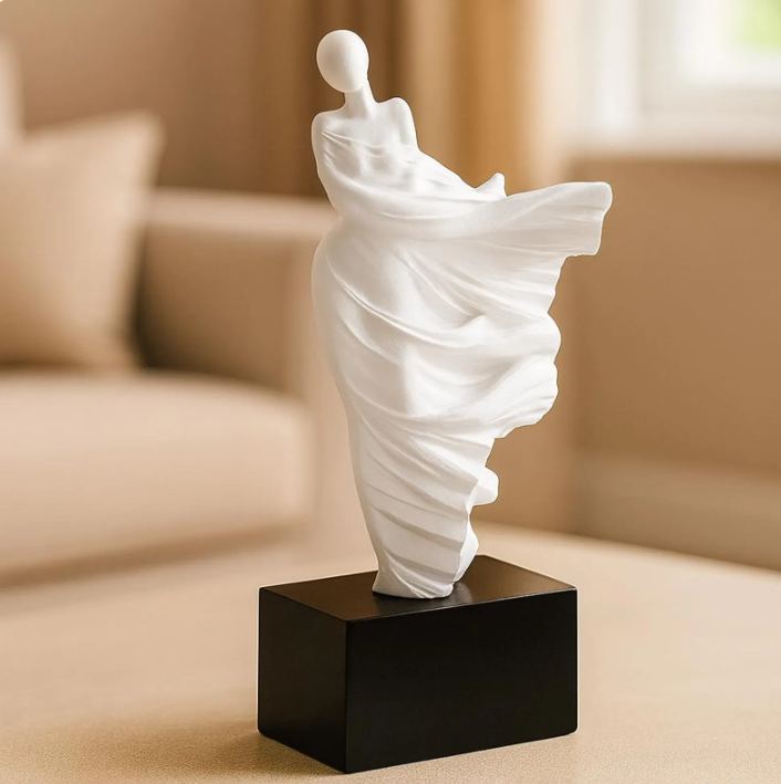 White resin abstract dancer sculpture on black base | handmade home décor art | ULAD CO South Africa
