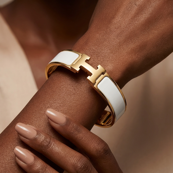 H Enamel Bangle | Waterproof Gold Bracelet with Enamel | Metalyx
