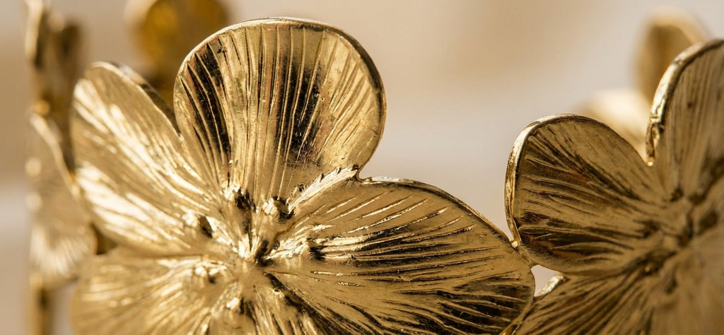 Bloom petal gold cuff bracelet - tarnish-resistant statement jewellery for everyday luxury
