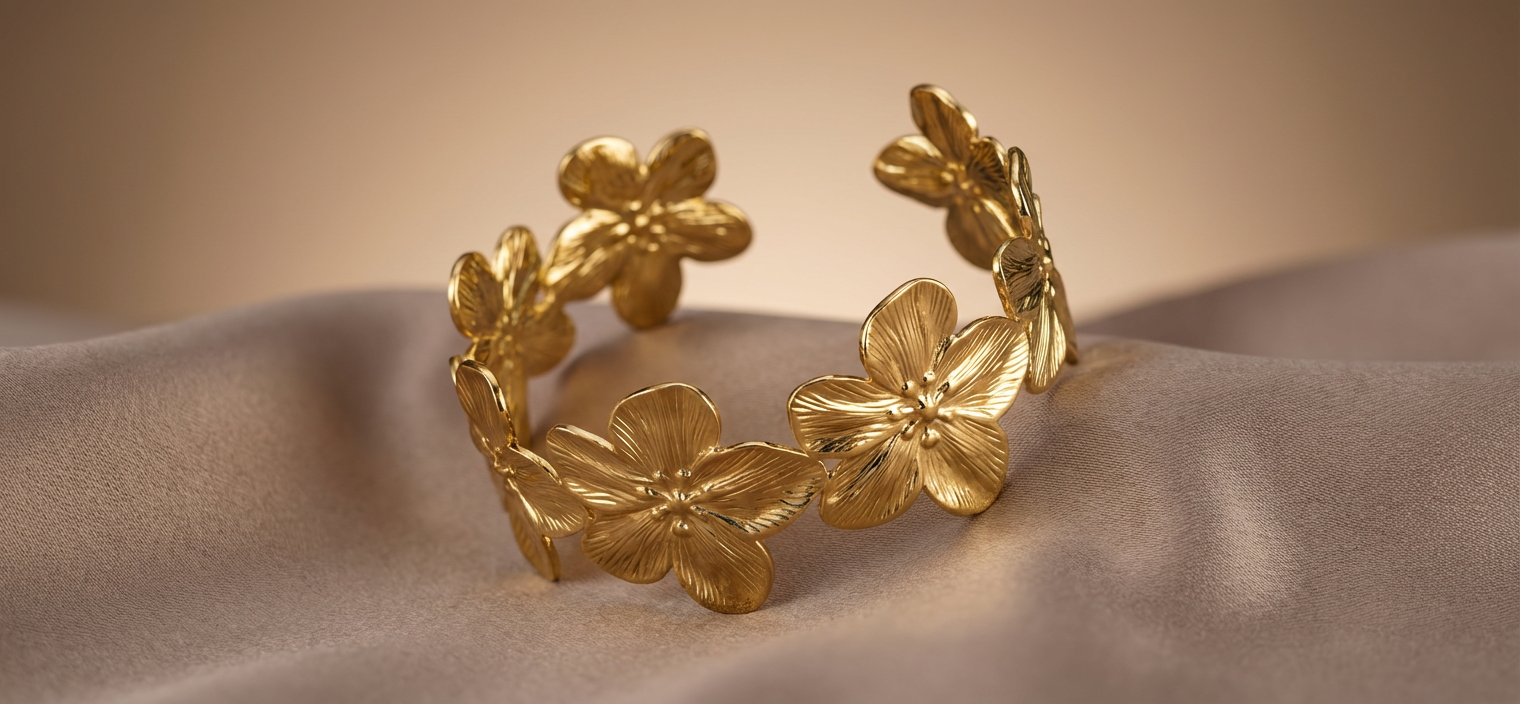 Bloom Petal Gold Stainless Steel Statement Cuff