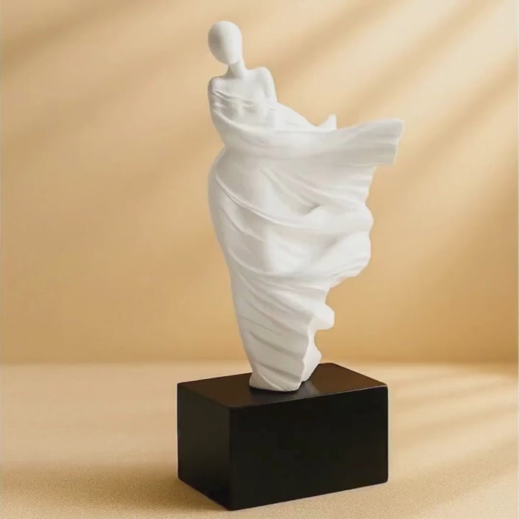 White resin abstract dancer sculpture on black base | handmade home décor art | ULAD CO South Africa