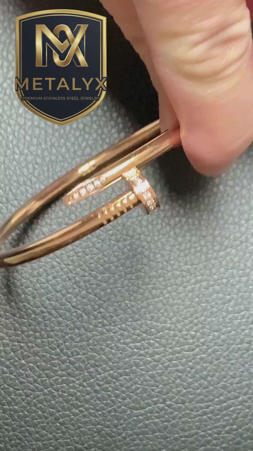 Nail Bangle with CZ Accents | Waterproof Gold Bangle
