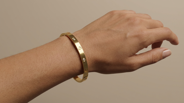 Minimal Stone-Set Gold Stainless Steel Bangle