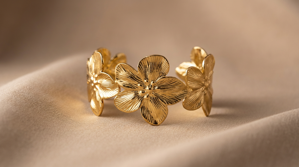 Bloom Petal Gold Stainless Steel Statement Cuff