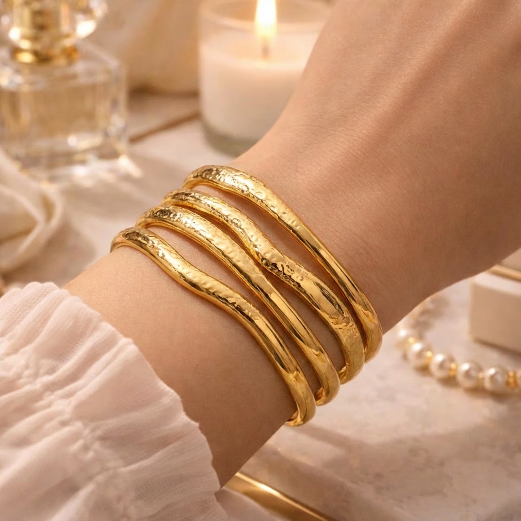 Fluid Wave Gold Cuff | Waterproof Stainless Steel Statement Bracelet