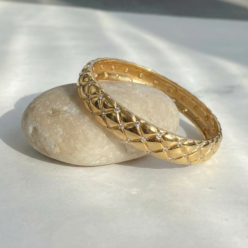 Quilted Gold Stainless Steel Bangle