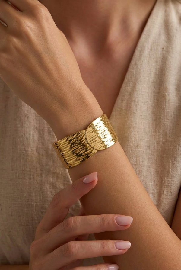Hammered Gold Stainless Steel Cuff