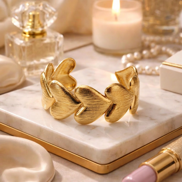 Linked Heart Gold Stainless Steel Cuff