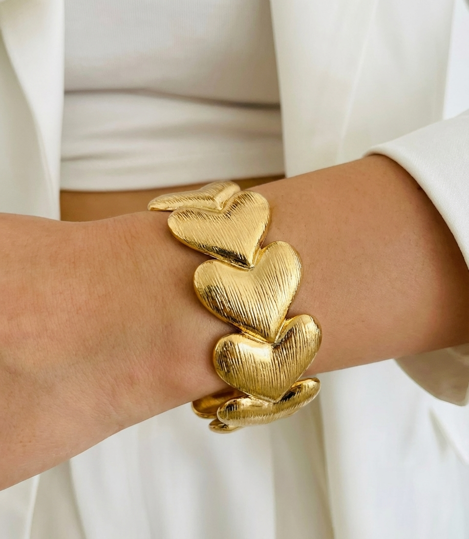 Linked Heart Gold Stainless Steel Cuff