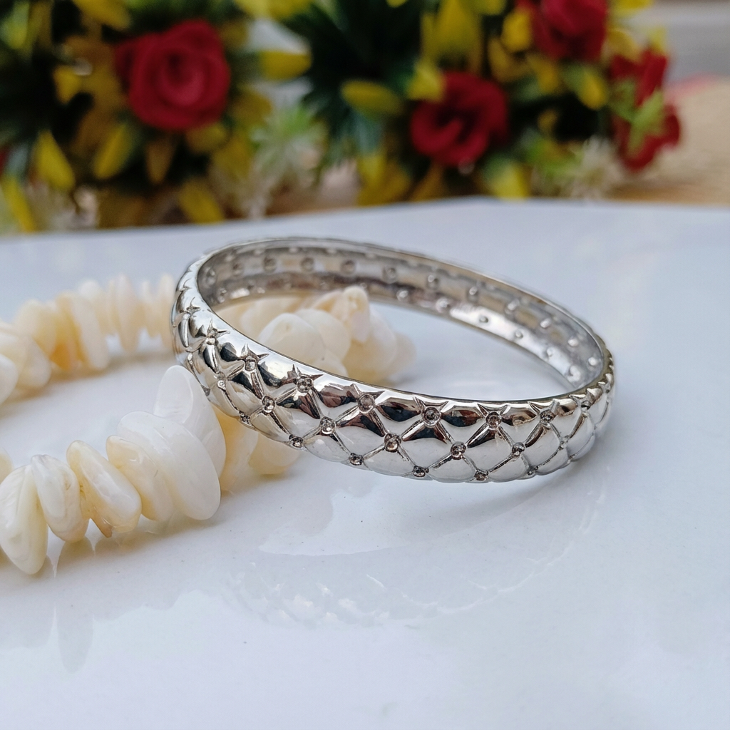 Quilted Silver Stainless Steel Bangle