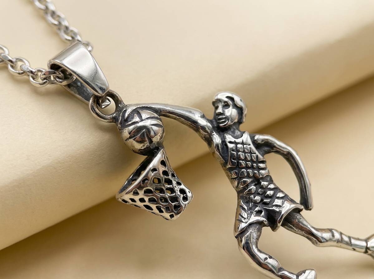Basketball Player Silver Stainless Steel Necklace