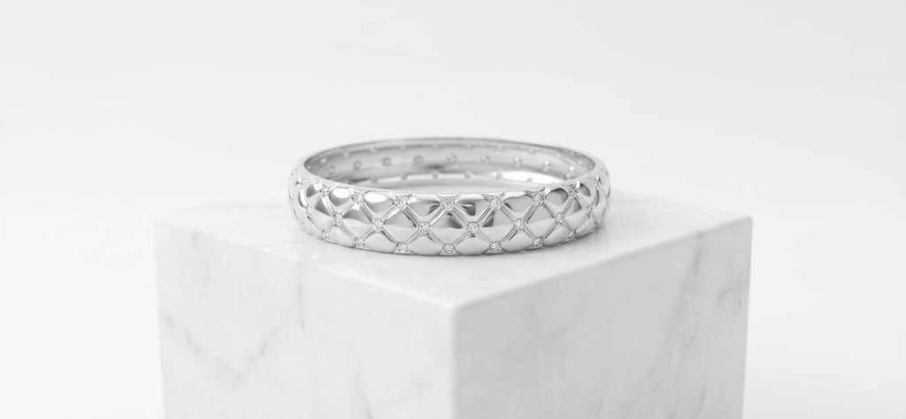 Quilted Silver Stainless Steel Bangle