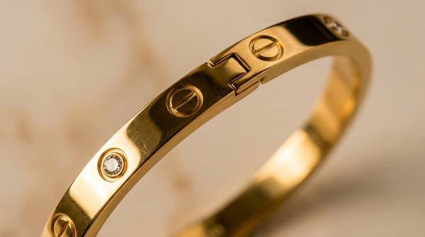 Stone-set gold bangle detail - hypoallergenic stainless steel with elegant stone accents
